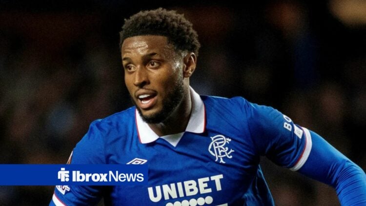 Rangers striker Youssef Chermiti is mid-stride during a game.