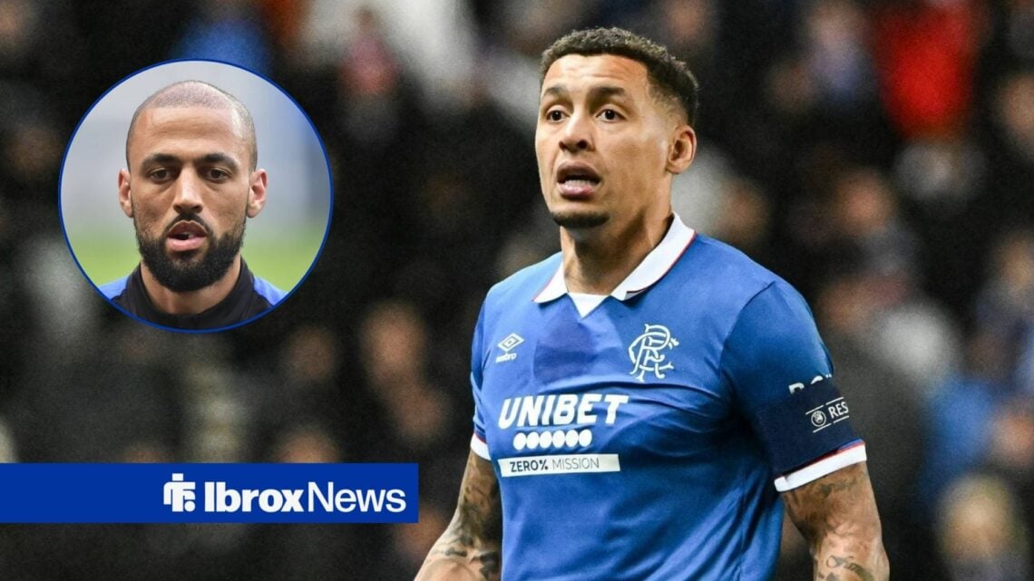 Rangers star James Tavernier in action, Kemar Roofe in inset.