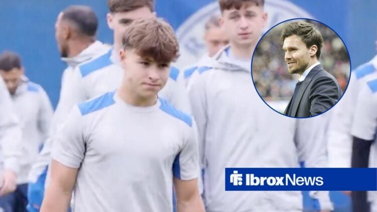 Kyle Glasgow in Rangers training, Danny Rohl smiling in a suit on the sidelines.