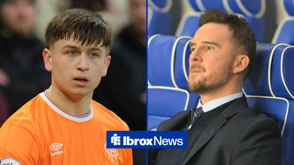 Split image of Mikey Moore in Hearts of Midlothian v Rangers, Scottish Premiership at Tynecastle Park, Edinburgh, Scotland on 21 December 2025 and ...