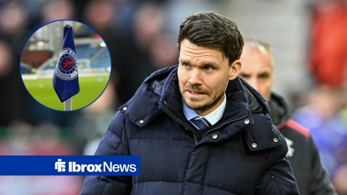Rangers manager Danny Rohl and Ibrox corner flag in circular inset