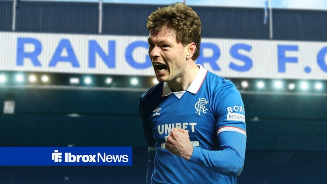 Andreas Skov Olsen celebrating at Ibrox.