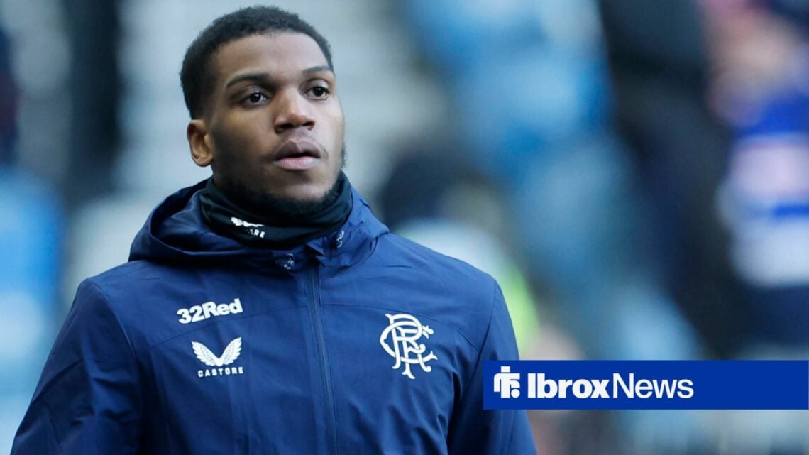 Dujon Sterling warming up for Rangers at Ibrox