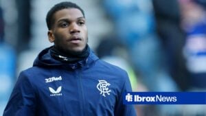 Dujon Sterling warming up for Rangers at Ibrox
