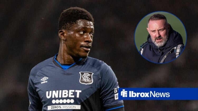 Nasser Djiga looking towards circular inset of Kris Boyd