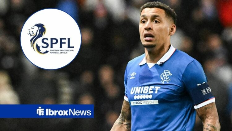 Rangers v S.C. Braga UEFA Europa League James Tavernier of Rangers during the UEFA Europa League match at Ibrox Stadium, Glasgow and SPFL logo in c...