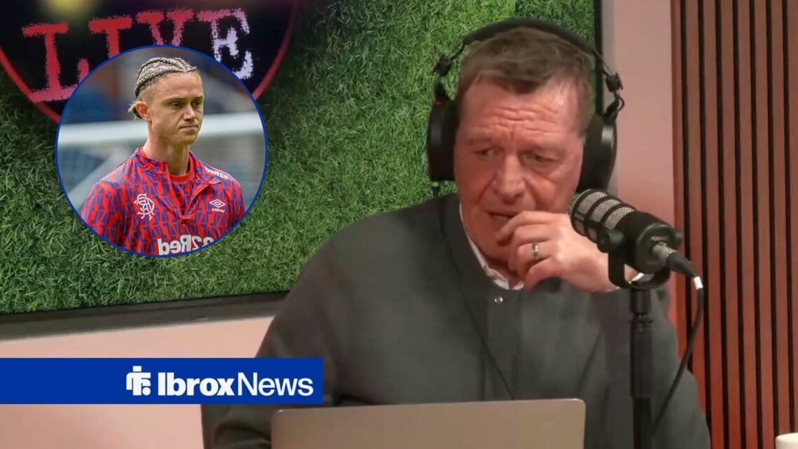 Keith Jackson looking worried with circular inset of Thelo Aasgaard