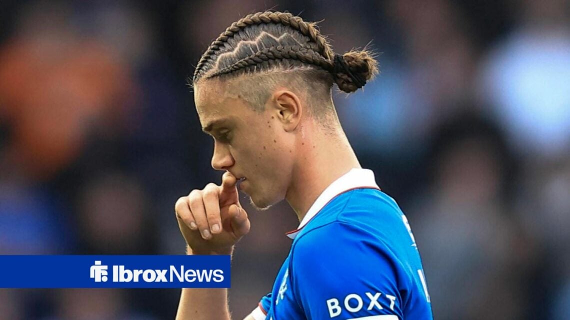 Thelo Aasgaard looking disappointed for Rangers