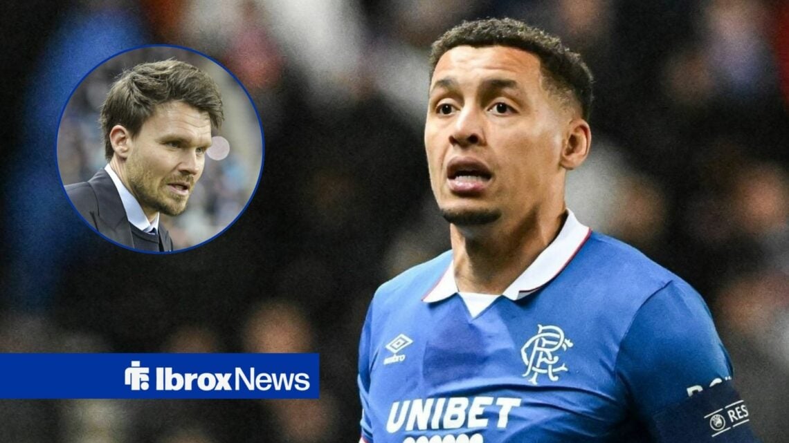 Rangers captain James Tavernier looks dejected alongside an inset of head coach Danny Rohl