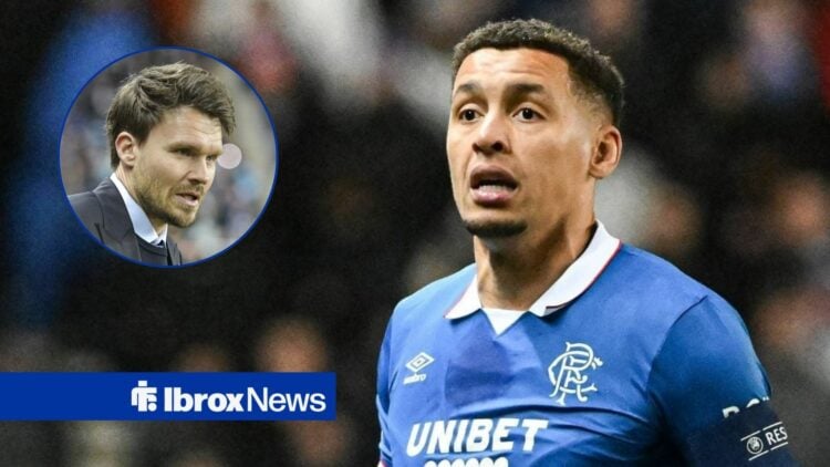 Rangers captain James Tavernier looks dejected alongside an inset of head coach Danny Rohl