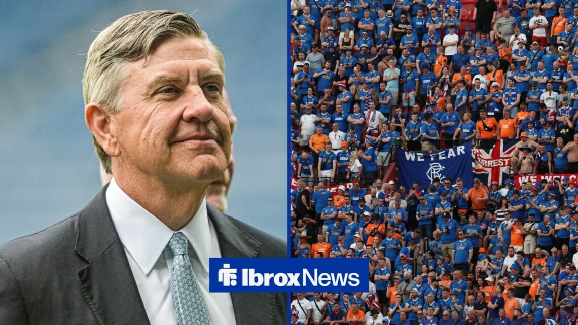 Rangers chairman Andrew Cavenagh looking in the direction of Rangers fans.