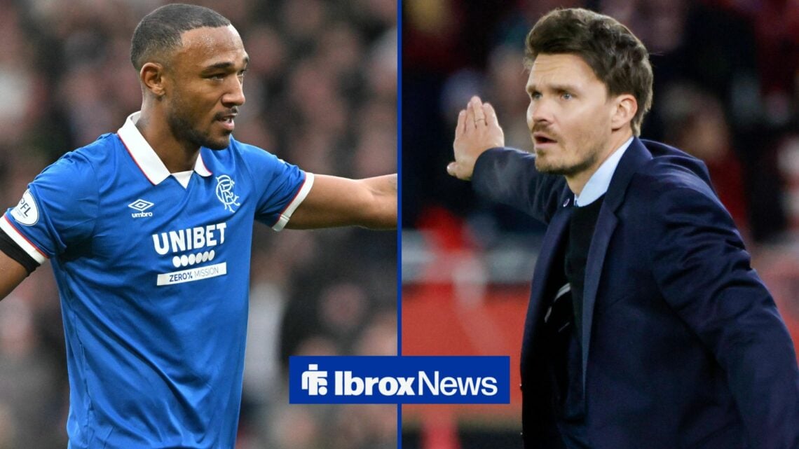 Rangers head coach Danny Rohl before the UEFA Europa Leauge match between SK Brann and Rangers at Brann Stadium and Derek Cornelius of Rangers duri...