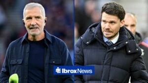Former Rangers manager Graeme Souness looking in the direction of current Rangers manager, Danny Rohl.