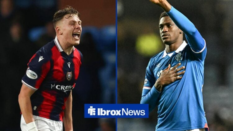 Dundee FC player Luke Graham screaming during a Scottish Premiership match while looking at on-loan Rangers star, Nasser Djiga.