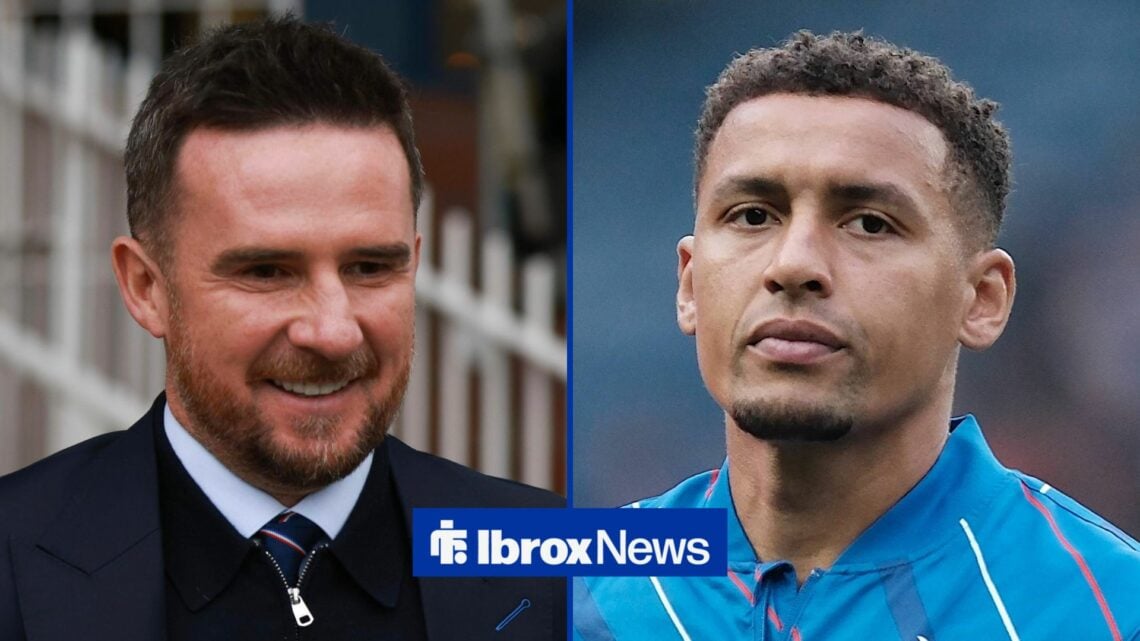 Barry Ferguson smiling looking ahead with James Tavernier in action for Rangers