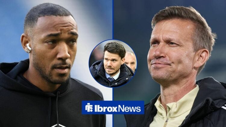 On-loan Rangers star Derek Cornelius walking out at Ibrox in an Umbro jumper while Rangers manager Danny Rohl looks in his direction. Canada head c...