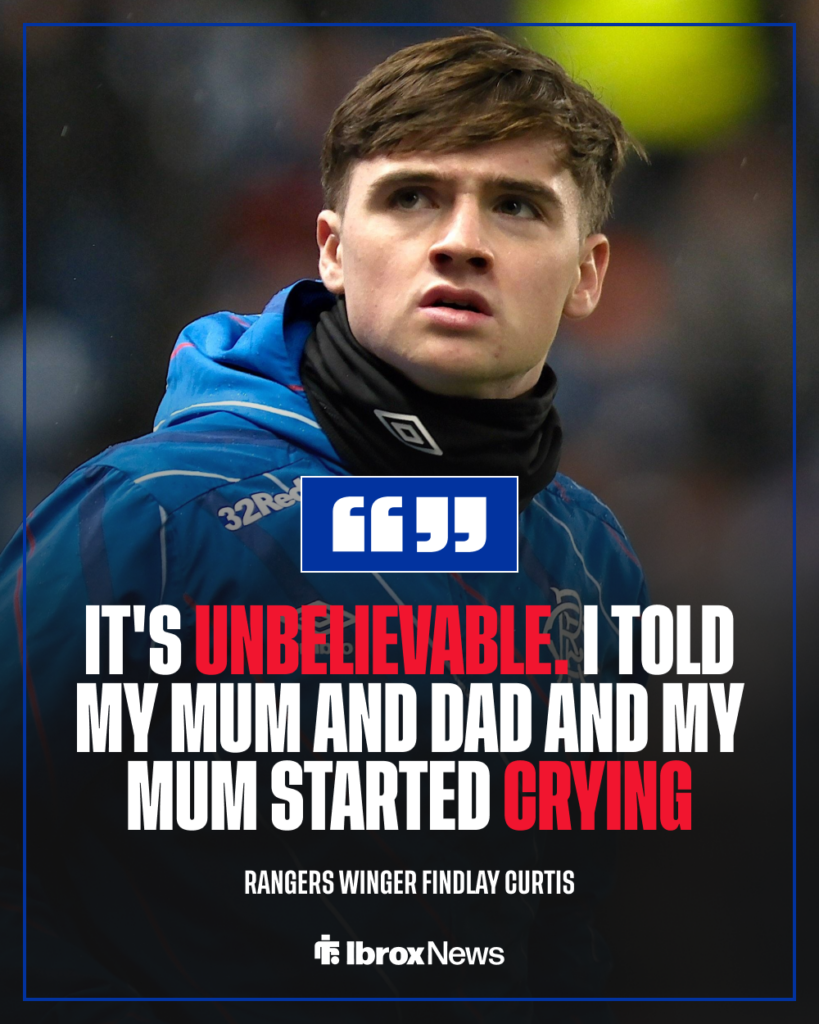 Rangers winger Findlay Curtis in background with quote