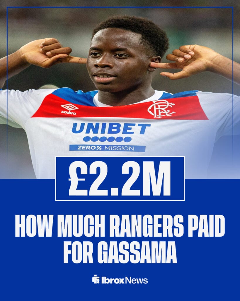 Djeidi Gassama of Rangers celebrates after he shoots and scores for Rangers vs Panathinaikos.