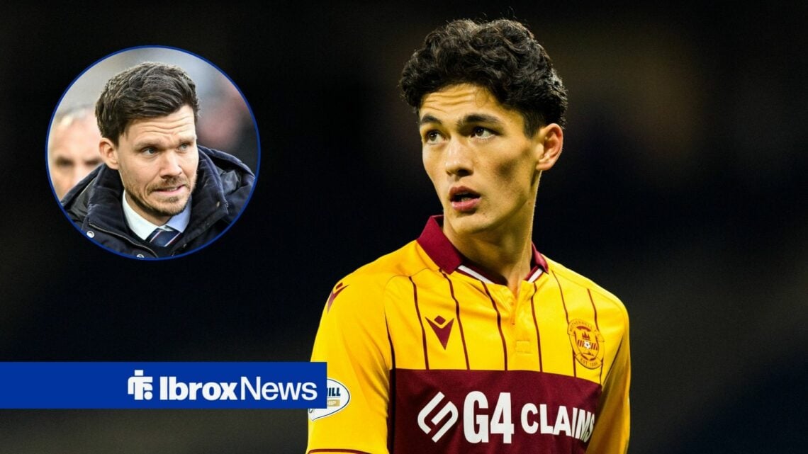 Elijah Just of Motherwell during the Premier Sports Scottish League Cup match between St Mirren and Motherwell, Rangers manager Danny Rohl looking ...