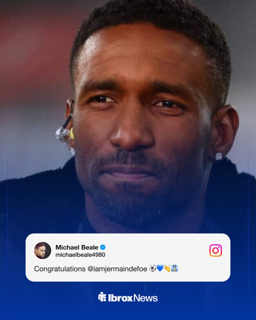 Michael Beale's message to Jermain Defoe on Instagram, March 2026