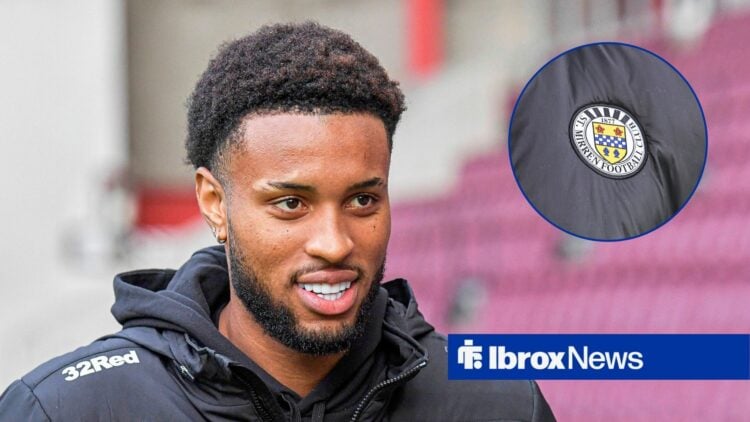 Rangers striker Youssef Chermiti and St Mirren badge in circular inset