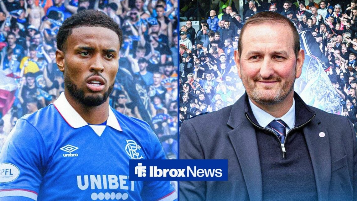Split image of Rangers striker Youssef Chermiti and Kevin Thelwell