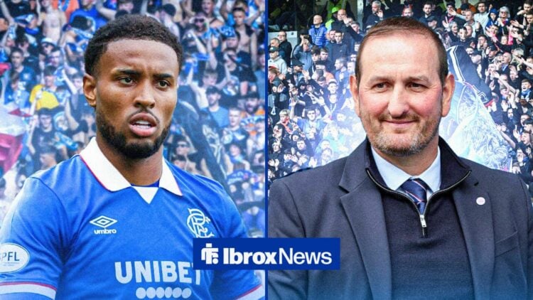 Split image of Rangers striker Youssef Chermiti and Kevin Thelwell