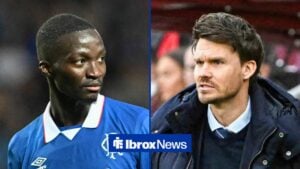Split image of Rangers midfielder Mohamed Diomande and Danny Rohl
