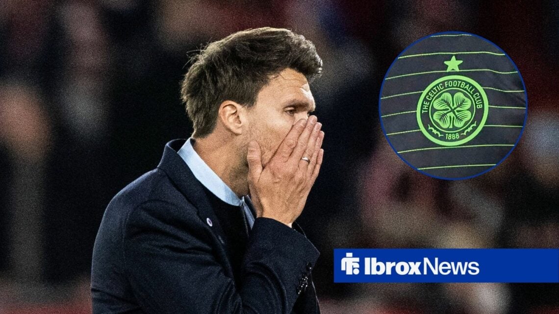 Rangers manager Danny Rohl and Celtic badge in circular inset