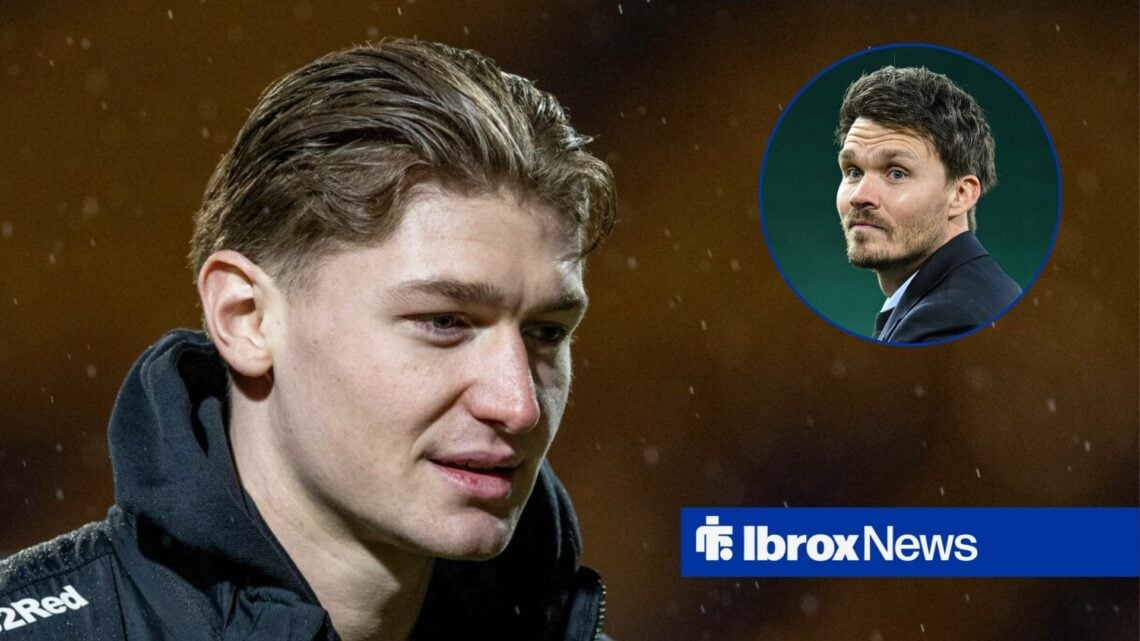 Ryan Naderi in action during Motherwell vs Rangers, Danny Rohl claps during Hibernian vs Rangers.