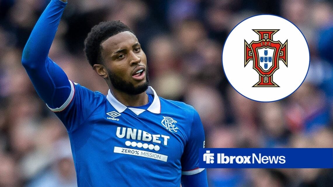 Youssef Chermiti of Rangers FC bags his 2nd of the game and celebrates in front of the home support during the William Hill Scottish Premiership vs...