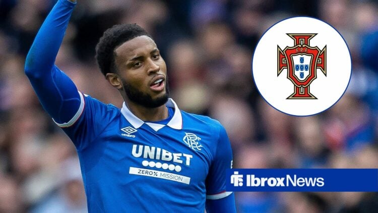Youssef Chermiti of Rangers FC bags his 2nd of the game and celebrates in front of the home support during the William Hill Scottish Premiership vs...