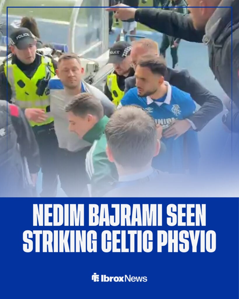 Rangers' Nedim Bajrami seen on camera in altercation with Celtic man.