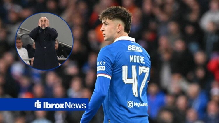 Mikey Moore looks at a circular inset of Igor Tudor in disbelief.