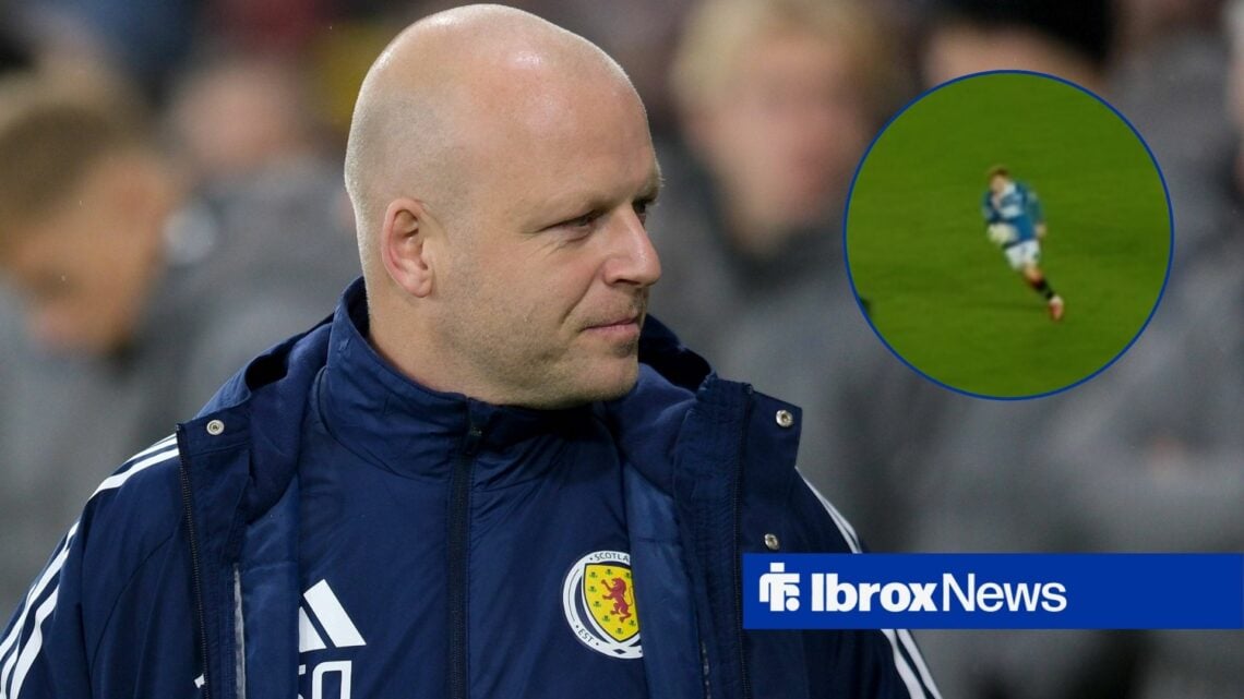 Steven Naismith looking at a circular inset of Connor Barron's handball vs Aberdeen.
