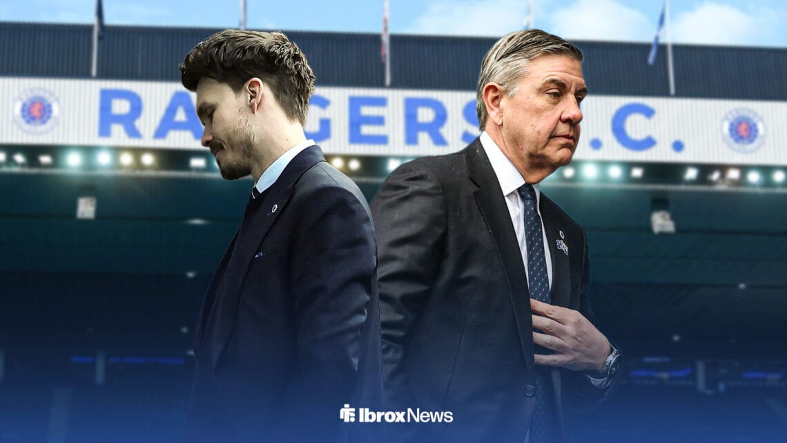 Danny Rohl and Andrew Cavenagh looking dejected ahead of Ibrox