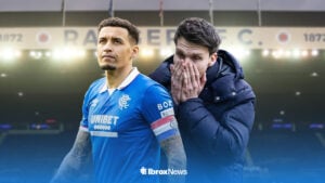 Rangers defender James Tavernier alongside Danny Rohl looking disappointed