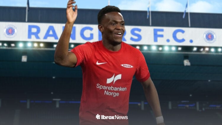 Rabbi Matondo in SK Brann home kit ahead of Ibrox