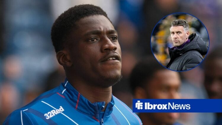 Nasser Djiga for Rangers with Rob Edwards in circular inset