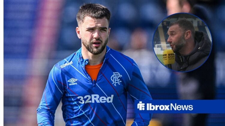 Nicolas Raskin warming up for Rangers with Kevin Thomson in circular inset