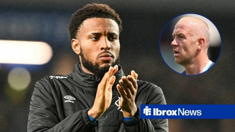 Youssef Chermiti applauding Rangers fans with Charlie Adam in circular inset