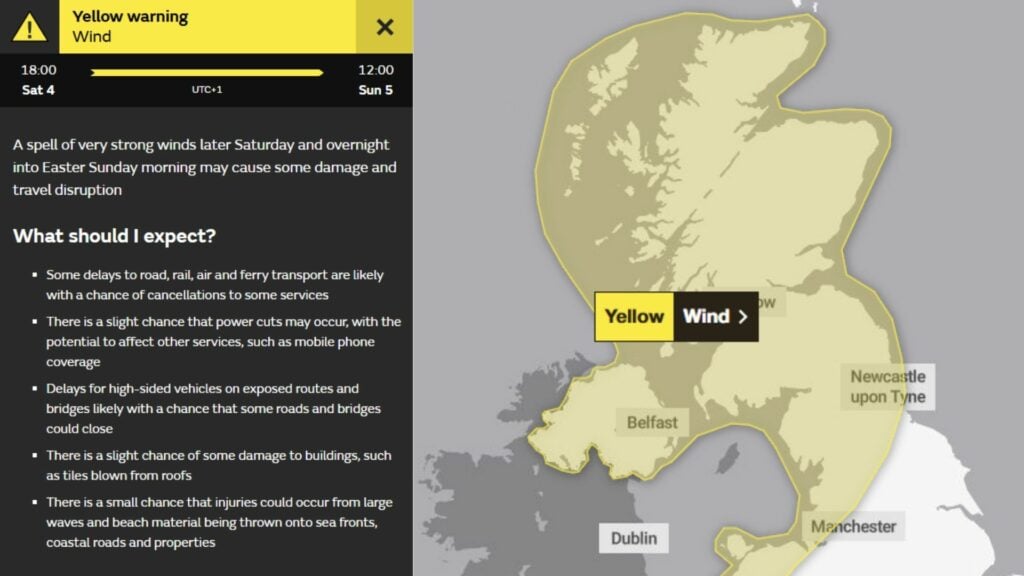 Rangers vs Dundee United Met Office weather warning