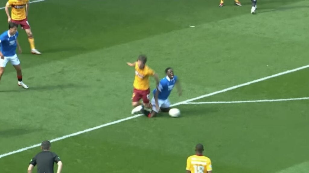 Djeidi Gassama potential penalty in Rangers vs Motherwell
