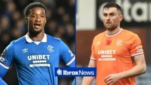 Rangers defender Emmanuel Fernandez puts his hands on his hips alongside a shot of John Souttar in action (right)