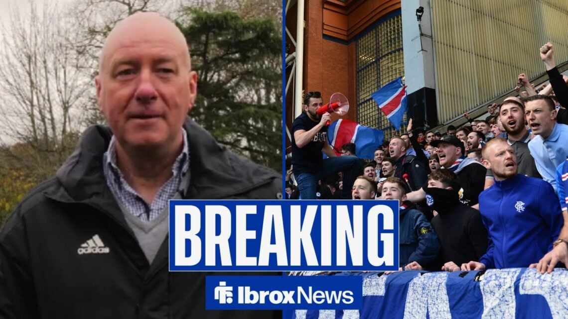Neil Simpson, former Aberdeen player, looking in the direction of Rangers fans at Ibrox.