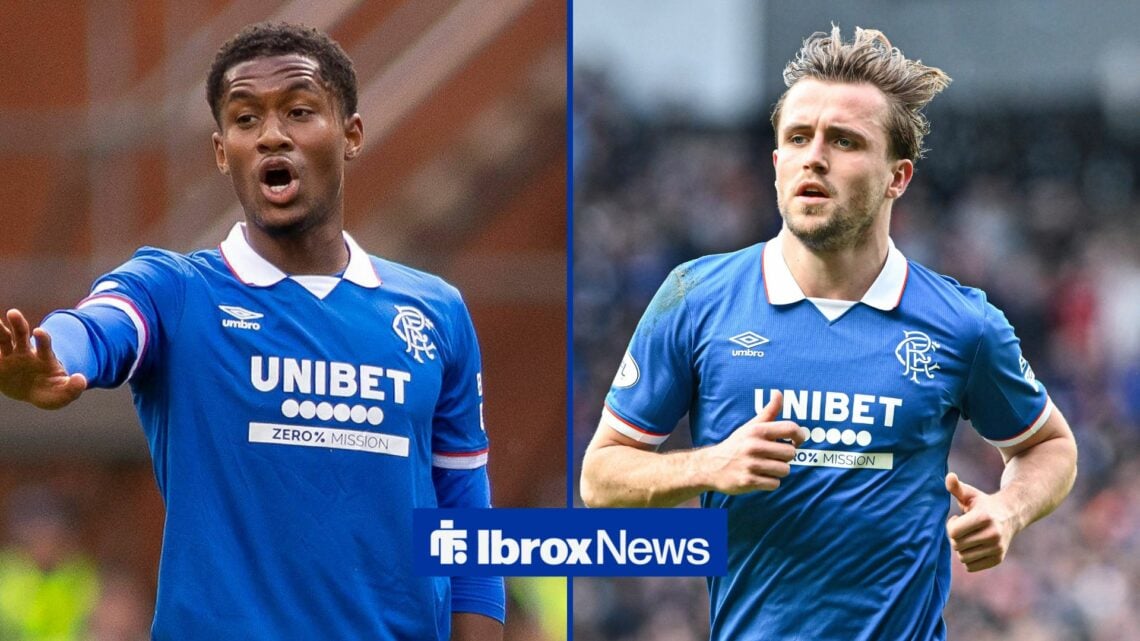 Jayden Meghoma in action for Rangers with Tuur Rommens in action for Rangers