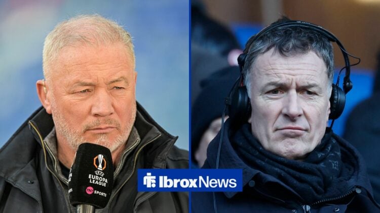 Ally McCoist holds a microphone, as Chris Sutton has his headphones on
