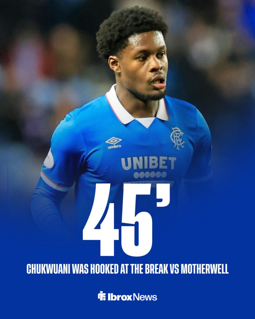 Tochi Chukwuani was taken off at half time during Rangers' 3-2 loss to St. Mirren at Ibrox.