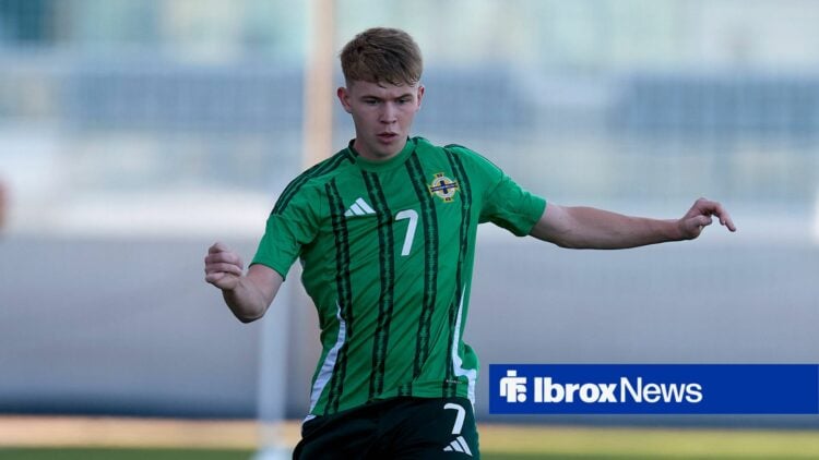Rangers gem Callum Burnside in action for Northern Ireland's youth ranks.