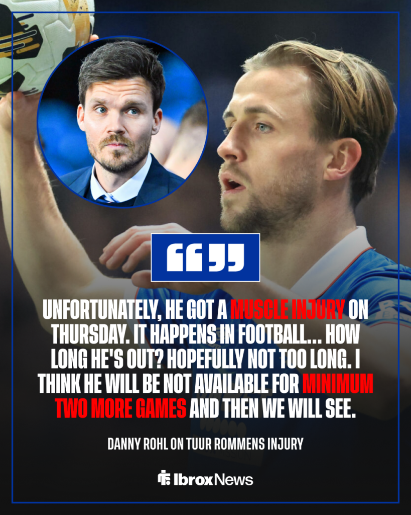 Danny Rohl on Tuur Rommens Rangers injury